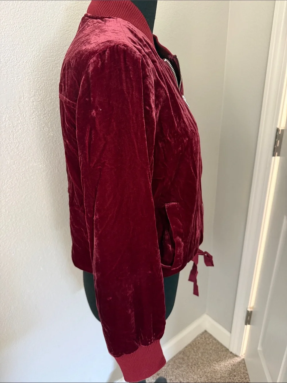 J. Crew Velvet Bomber Jacket in Deep Red